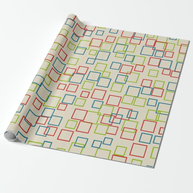 Retro Birthday Party Squares Wrapping Paper (Unrolled)