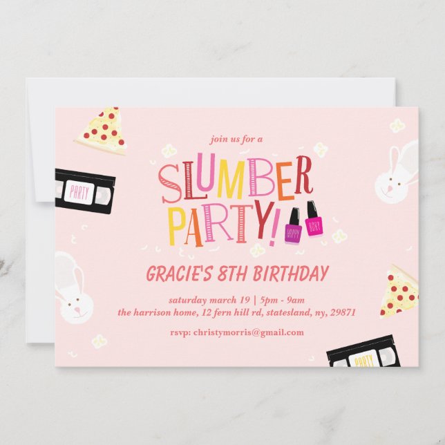 Retro Birthday Slumber Party Invitation (Front)