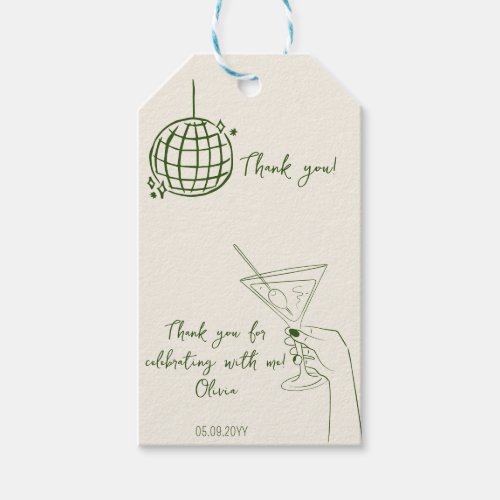 Retro Birthday Thank you card disco ball cocktail Gift Tags