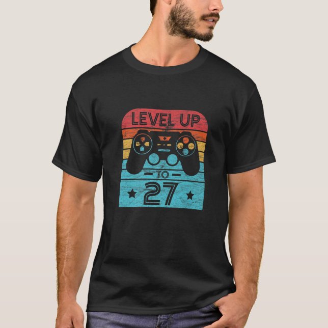 Retro Birthday Video Game 27 Years Old Gamer Level T-Shirt (Front)