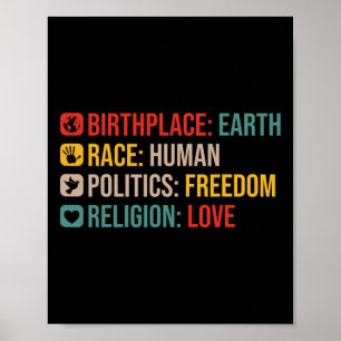 Retro Birthplace Earth Race Human Politics Freedom Poster