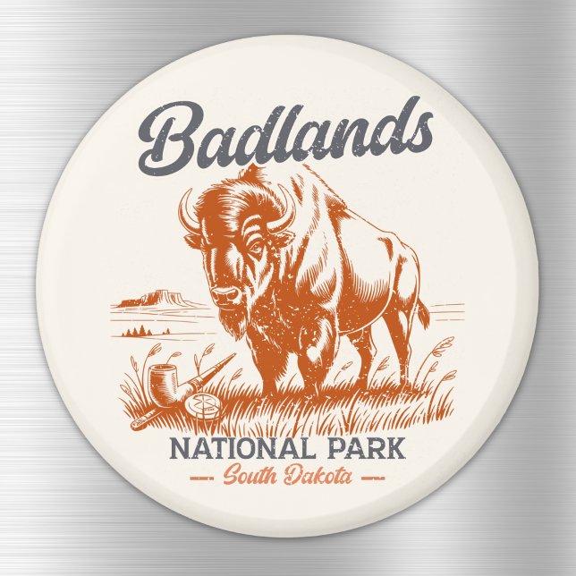 Retro Bison – Badlands National Park  Magnet (Creator Uploaded)