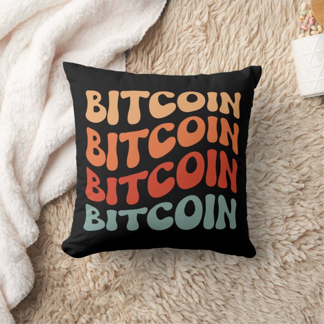 Retro Bitcoin Typography Design Throw Pillow (Blanket)