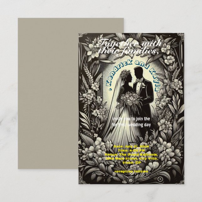 retro blac7white photowedding invitation (Front/Back)