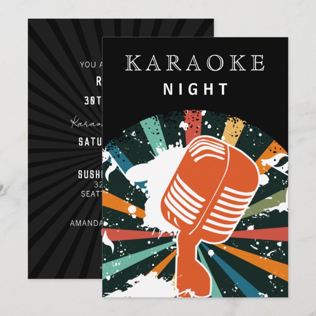 Retro Black 30th Birthday Karaoke Night Party  Invitation (Front/Back)
