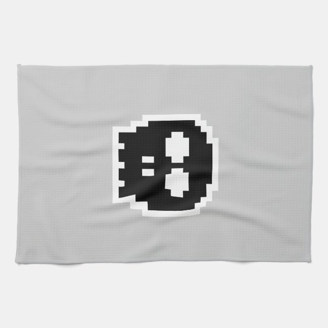 Retro Black 8-bit Skull Towel (Horizontal)