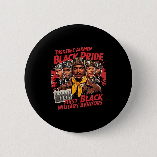 Retro Black Airmen Black History World War 2 Tuske Button (Front)