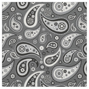 Retro Black and Gray Paisley Pattern Fabric