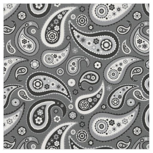 Retro Black and Gray Paisley Pattern Fabric