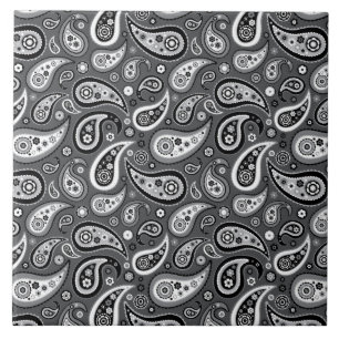 Retro Black and Gray Paisley Pattern Tile