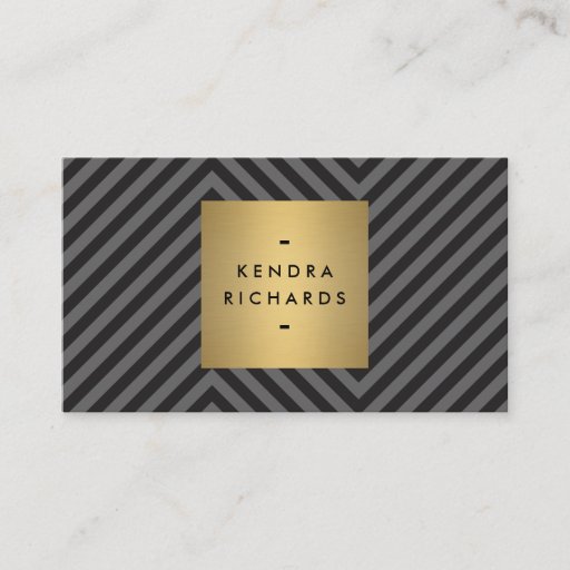 Customizable Retro Black and Gray Pattern Gold Name Logo Business Card Templates