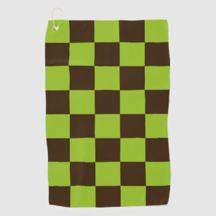 Retro Black and Green Checkered Squares Pattern Golf Towel