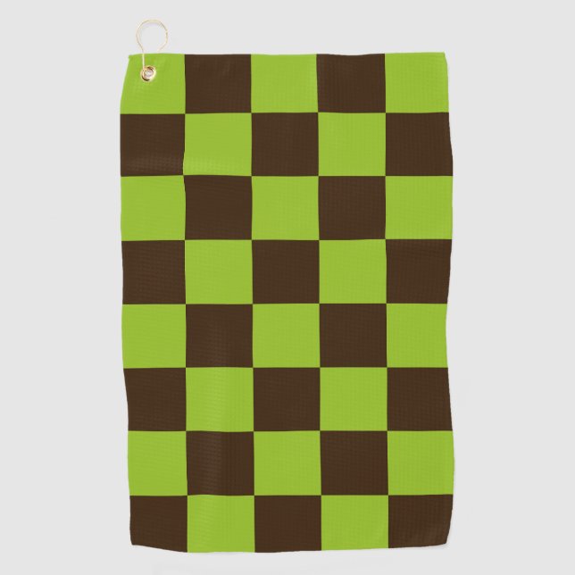Retro Black and Green Checkered Squares Pattern Golf Towel (Front)