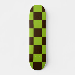Retro Black and Green Checkered Squares Pattern Skateboard