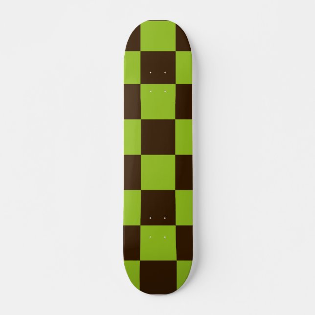 Retro Black and Green Checkered Squares Pattern Skateboard (Front)