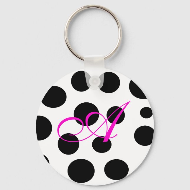 Retro Black and Pink  Monogram Keychain (Front)