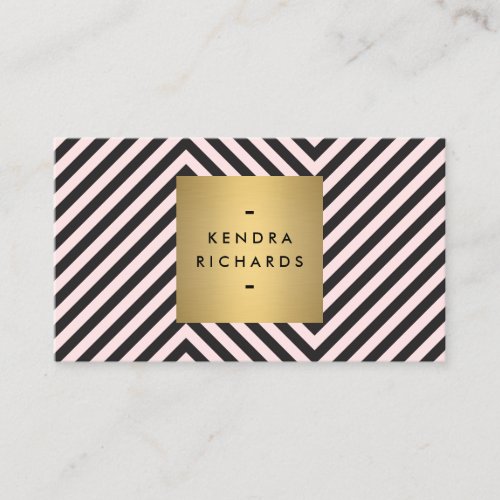 Retro Black and Pink Pattern Gold Name Logo Business Card Template