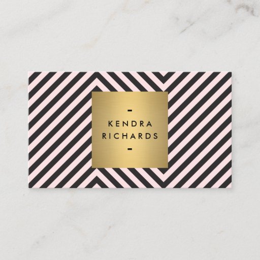 Customizable Retro Black and Pink Pattern Gold Name Logo Business Card Template