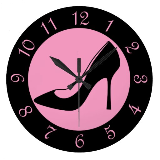 Retro Black And Pink Shoe Large Clock | Zazzle