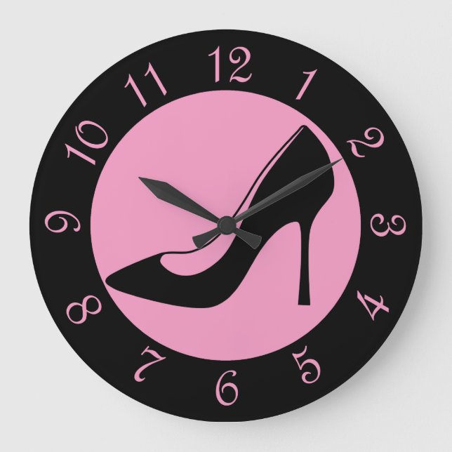 Retro Black And Pink Shoe Large Clock (Front)