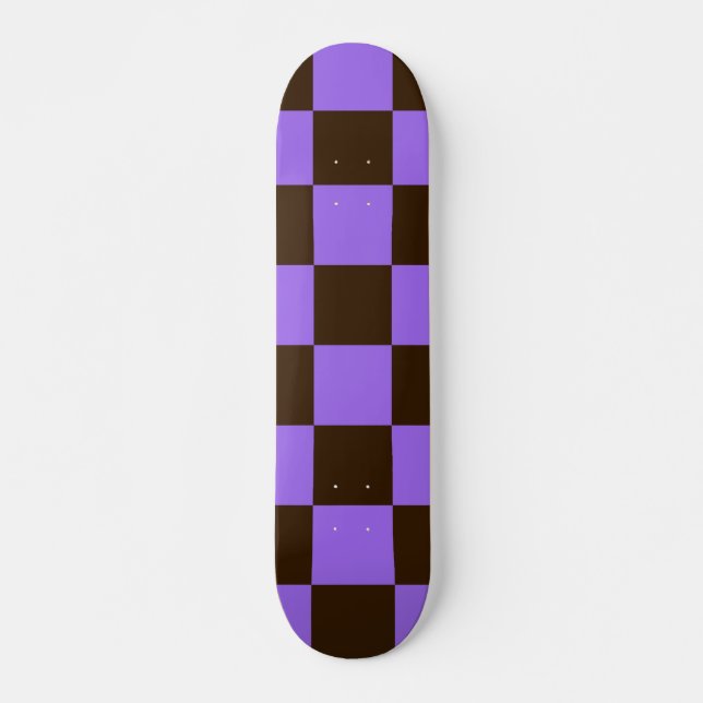 Retro Black and Purple Checkered Squares Pattern Skateboard (Front)