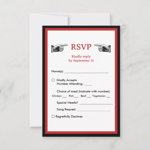 Retro Black and Red Dinner Choices RSVP Card