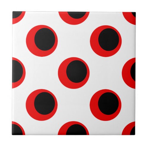 Retro Black and Red on White Polka Dot Pattern Ceramic Tile