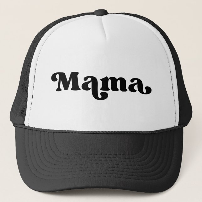 Retro Black and White American Mom Nickname Mama Trucker Hat (Front)