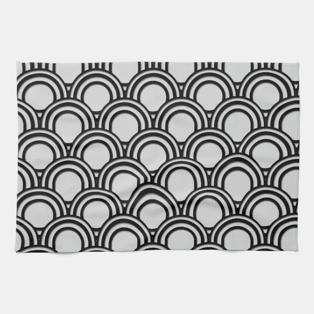 Retro Black and White Art Deco Abstract Pattern Towel (Horizontal)