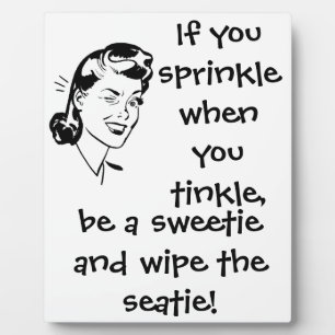 Retro black and white bathroom humor plaque