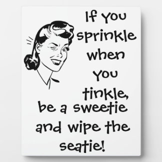 Retro black and white bathroom humor plaque