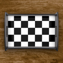Retro Black and White Checker Pattern Serving Tray