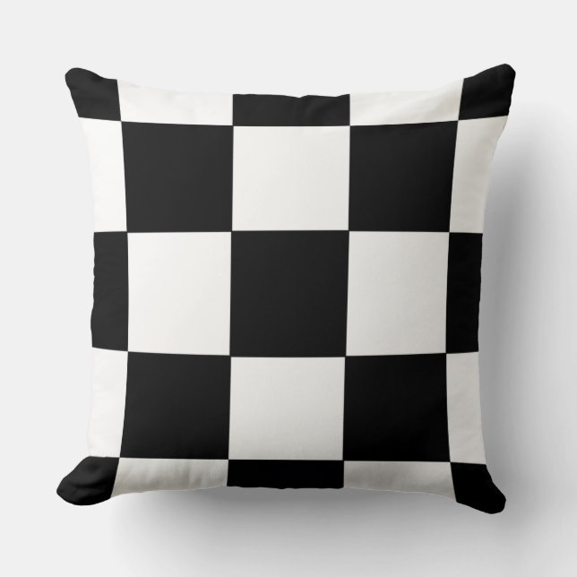Retro Black and White Checkerboard Pattern Pillow (Front)