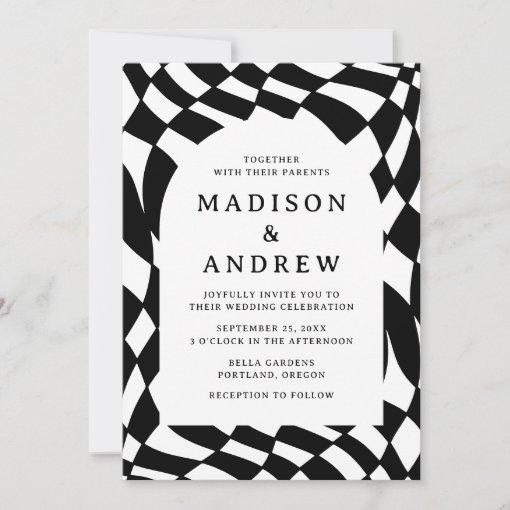 Retro Black and White Checkerboard Wedding Invitation | Zazzle