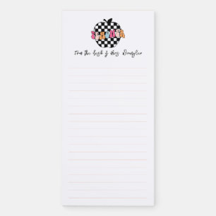 Retro Black and White Checkered Apple Teacher Magnetic Notepad
