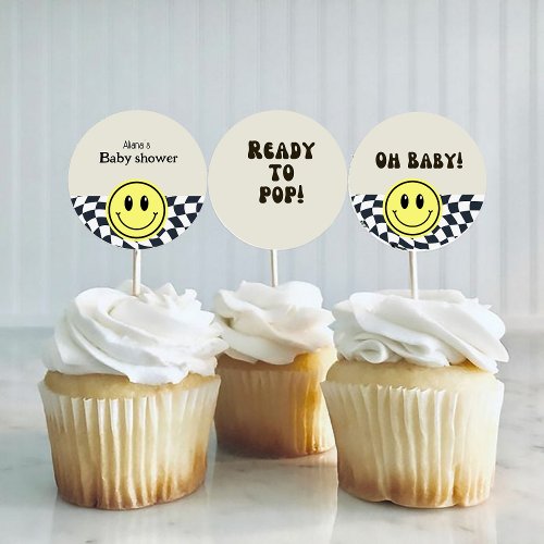  Retro Black and white checkered Baby shower Edible Frosting Rounds