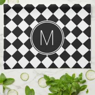 Retro Black and White Checkered Check Kitchen Towel