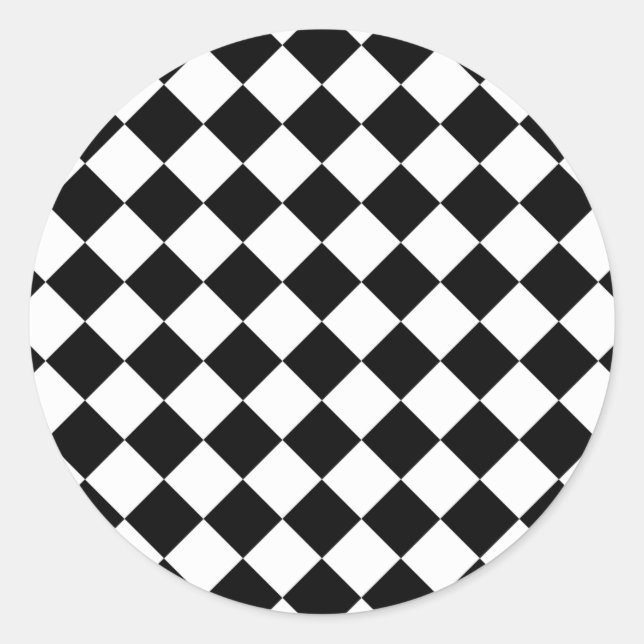 Retro Black and White Checkered Classic Round Sticker (Front)