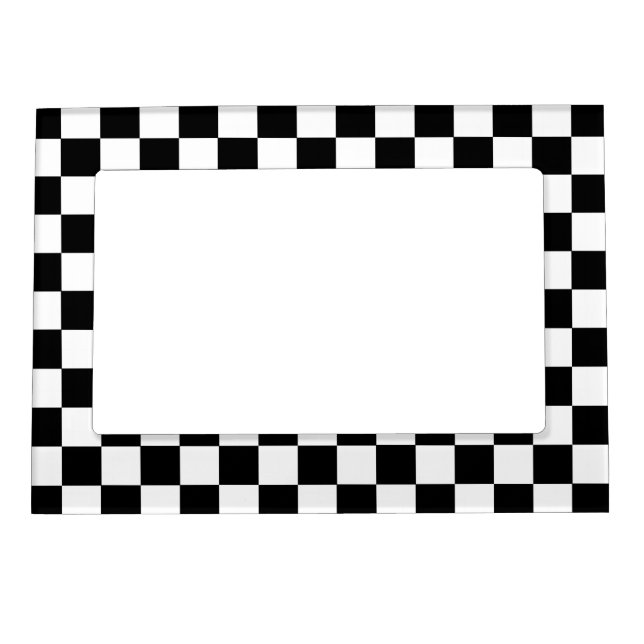 Retro Black and White Checkered Pattern Magnetic Photo Frame (Front)