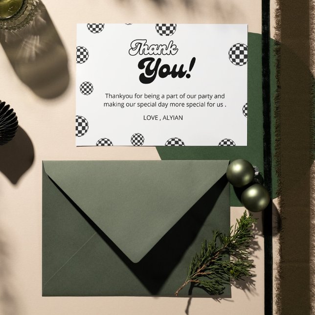 Retro Black and White Checkered pattern  Thank You Card (Creator Uploaded)