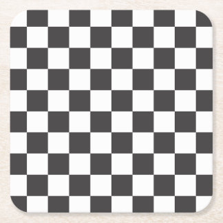 Retro black and white checkered square paper coaster