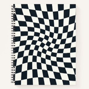 Retro Black and White Checks Warped Checkered Notebook