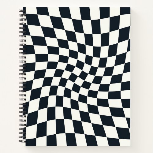 Retro Black and White Checks Warped Checkered    Notebook