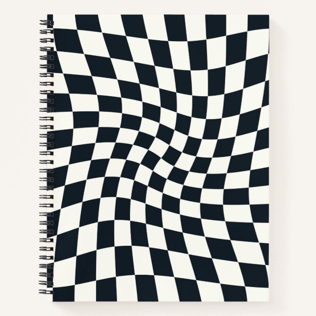 Retro Black and White Checks Warped Checkered    Notebook (Front)