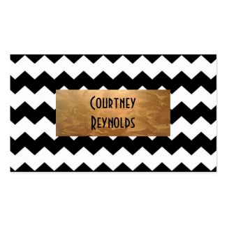 Retro Black and White Chevron Pattern Copper Business Card