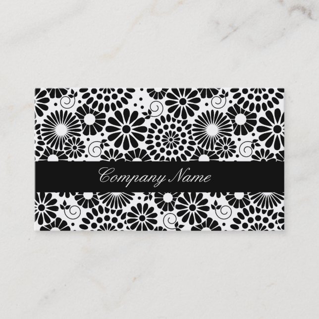 Retro Black and White Chic Folk Flowers Makeup Business Card (Front)