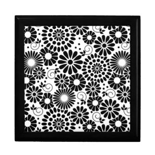 Retro Black and White Chic Folk Flowers Pattern Gift Box