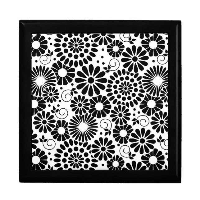 Retro Black and White Chic Folk Flowers Pattern Gift Box (Front)