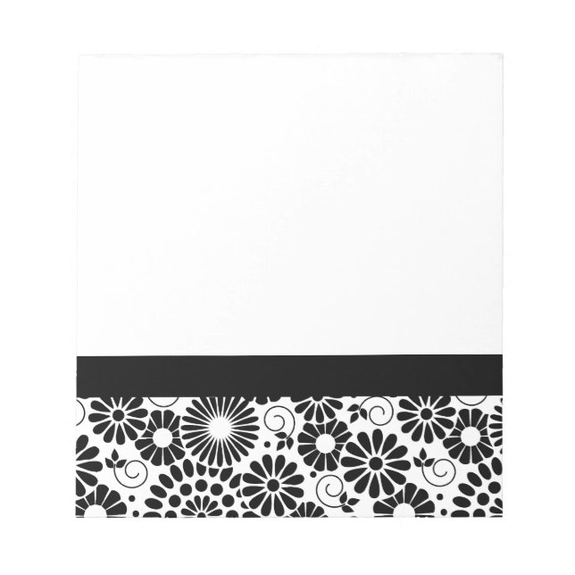Retro Black and White Chic Folk Flowers Pattern Notepad (Front)