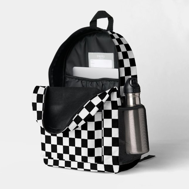 Retro Black and White Classic Checkered Pattern Printed Backpack (Back Corner Right (Open))